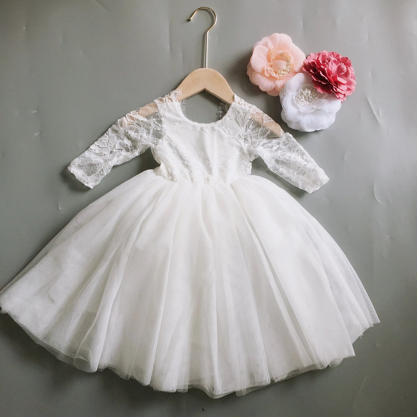 Toddler Girl Ruffles Bridesmaid Dress for Kids Lace Open Back Long Sleeve Tutus Flowers Girls Wedding Costume Clothing