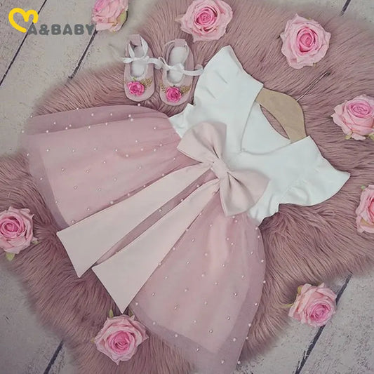 Ma&Baby 6M-8Y Princess Toddler Kids Children Girls Tutu Dress Pearl Tulle Party Wedding Birthday Dresses For Girls Summer