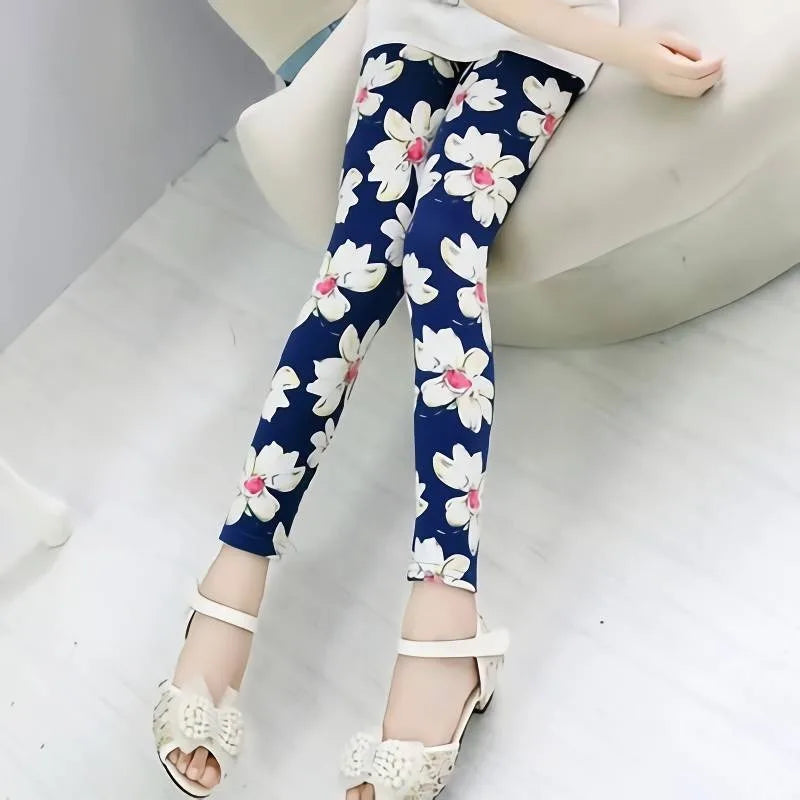 2022 Girls Pencil Pants Spring Autumn Kids Leggings Children Flower Printed Skinny Pants 1-11 Years Girl Cotton Trousers