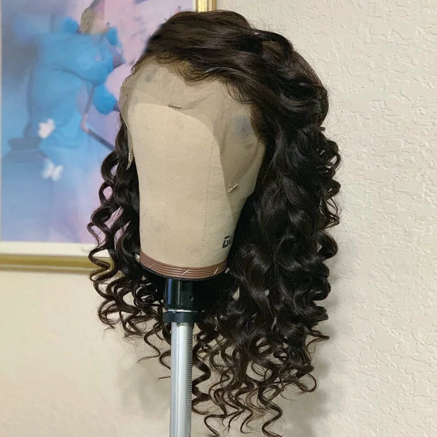 Soft Glueless Natural Black 26inch Long 180 Density Deep Wave Lace Front Wig For African Women BabyHair Curly Preplucked Daily