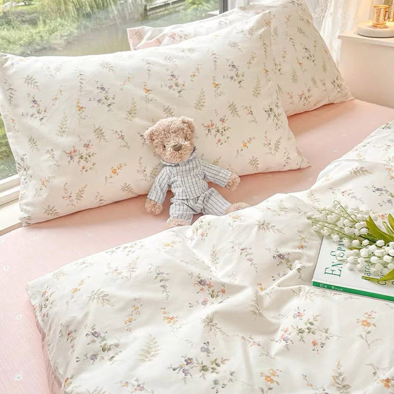 Ins Pink Flowers Bedding Set Flat Bed Sheet Duvet Cover Twin Full Queen Nordic Bed Linen Boy Girl Bedding Sets Flower Cherry