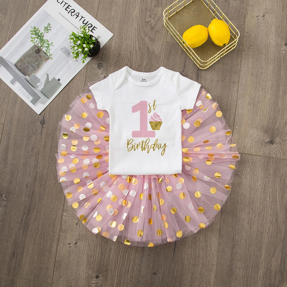 1 / 2 Year Baby Girl Clothes Birthday Party Tutu Dress Set Newborn Baby Girls Birthday Outfits Toddler Infant Girls Costume