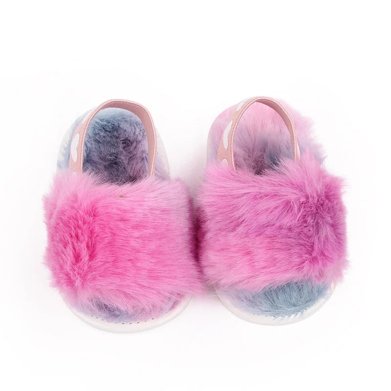 Baby Girl Winter Indoor Sandal Fluffy Colorful Design for 0-1 Year Old