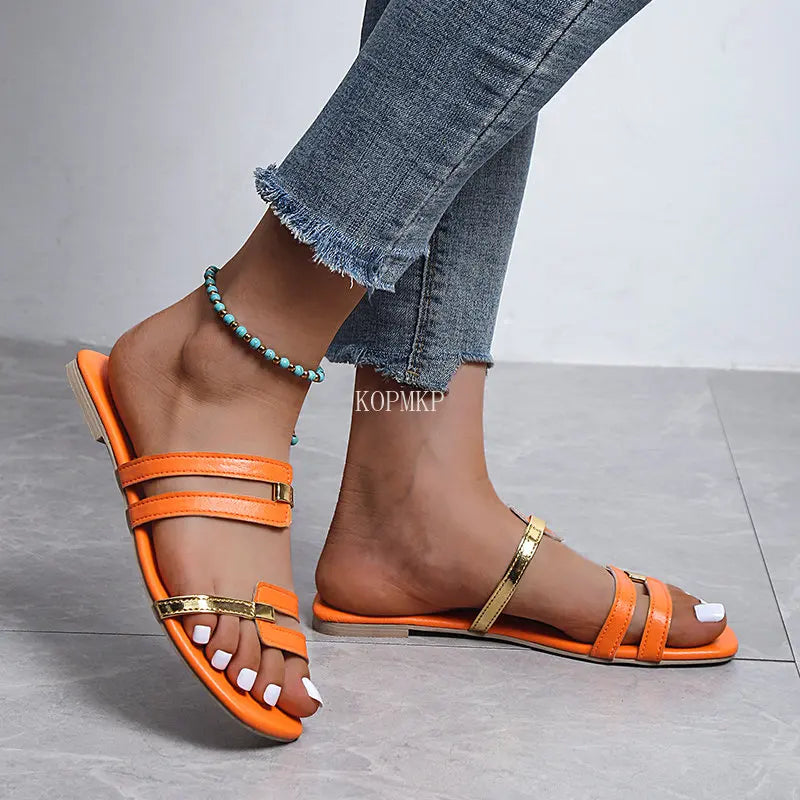 New Women's Rome Open-toe Slippers Women Slingback Sandals Shoes Summer Flats Casual Flip Flops Dress Shallow Female Slides 43