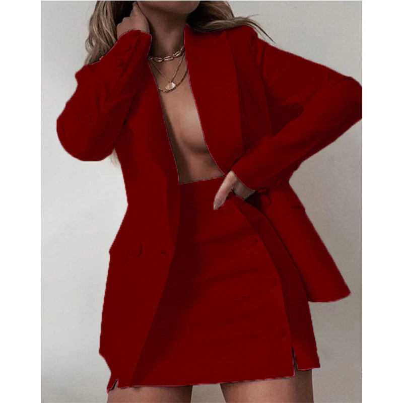 Women 2 Piece Set Fashion Streetwear Long Sleeve Blazer Jacket Sets Coat + Shorts Slim Suit Elegant Office Lady Sets