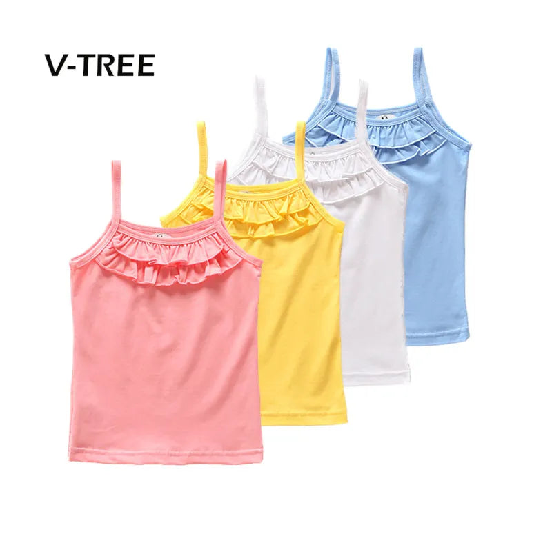 V-TREE Summer Girls T Shirt Cotton Sleeveless Garment T Shirt For Girls Tops Tees Outwear Baby Kids Clothes Designer