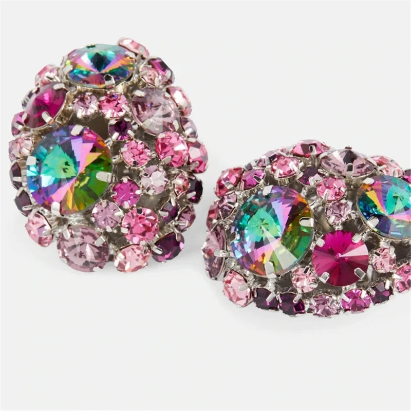 Trendy Round Crystal Ear Clips Sparkling Rhinestone Earrings Dazzling Non Pierced Earring Versatile Accessory for Women