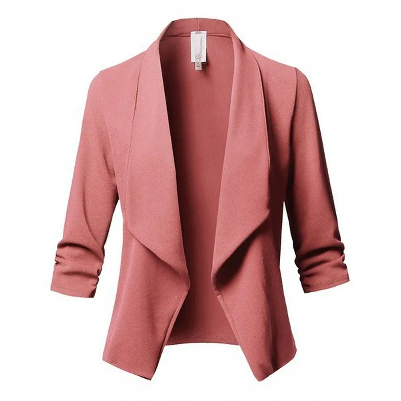 Women Black Thin Blazers Cardigan Coat 2022 Long Sleeve Women Blazers and Jackets Ruched Asymmetrical Casual Business Suit Lady