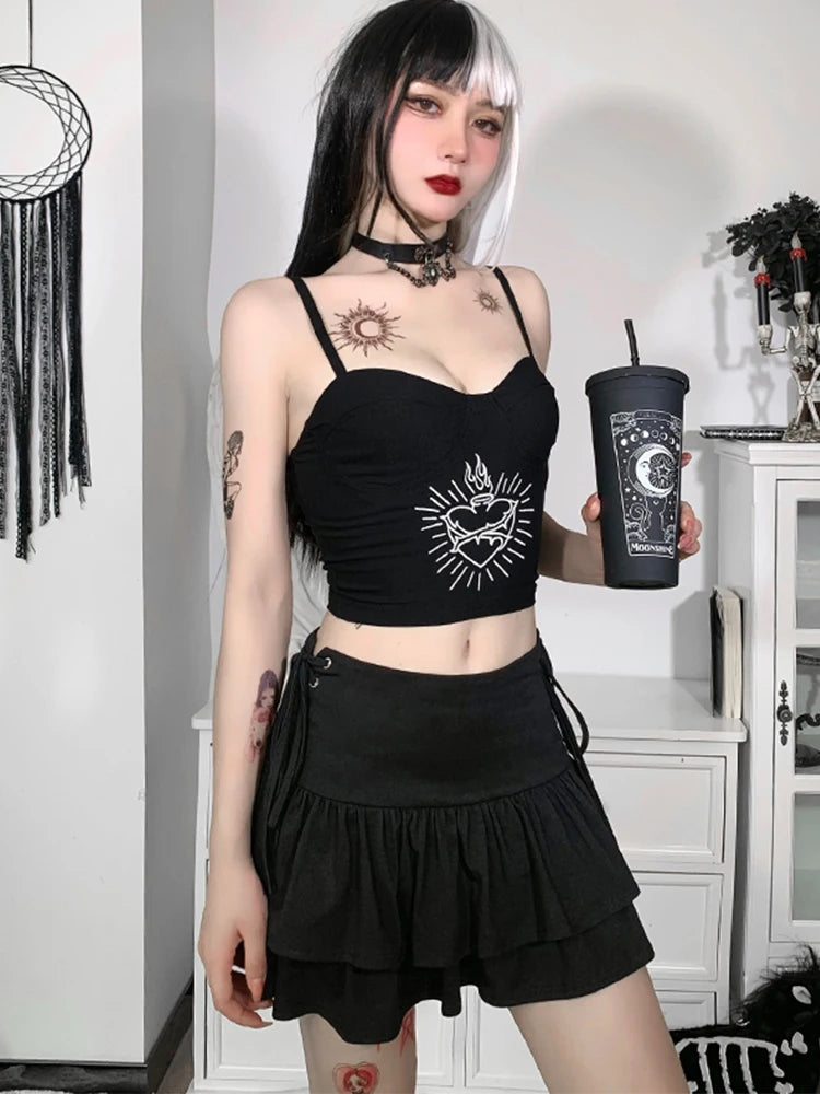 AltGoth Streetwear Mall Goth Skirt Women Harajuku Y2k E-girl High Waist Bandage Mini Skirt Dark Gothic Punk Emo Alt Club Wear