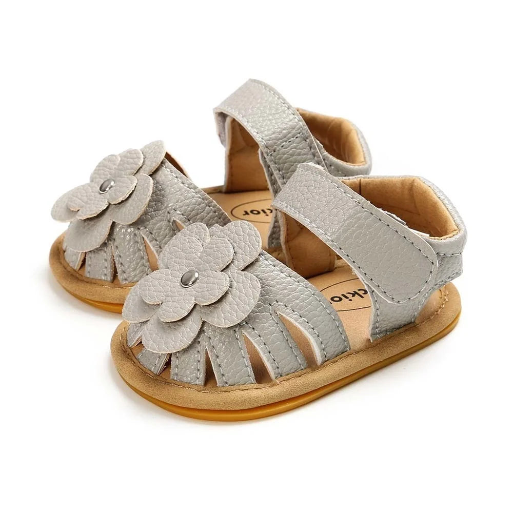 New Infant Baby Shoes Baby Boy Girl Shoes Toddler Flats Summer Sandal Flower Soft Rubber Sole Anti-Slip Crib Shoes First Walker