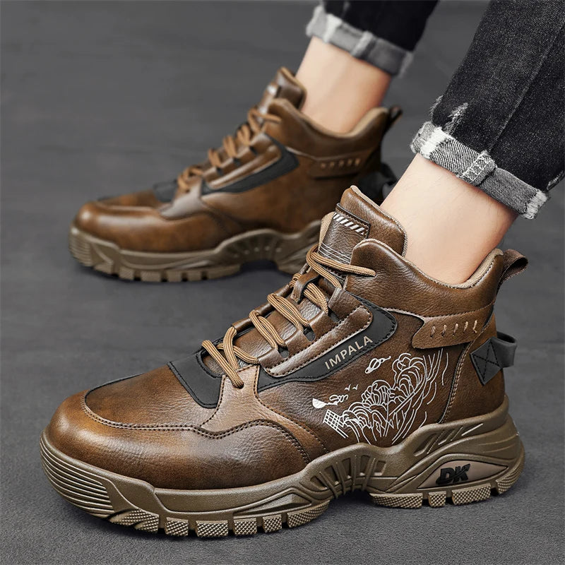 CYYTL Mens Shoes Winter Casual Sneakers Platform Work Safety Leather Loafers Outdoor Sports Fashion Tennis Luxury Designer Boots