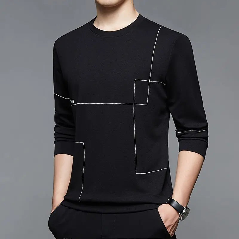 Fashion Casual Men's Solid Color Long Sleeve Tops Autumn Winter Simplicity Comfortable Round Neck Pullovers T-shirt Male Clothes