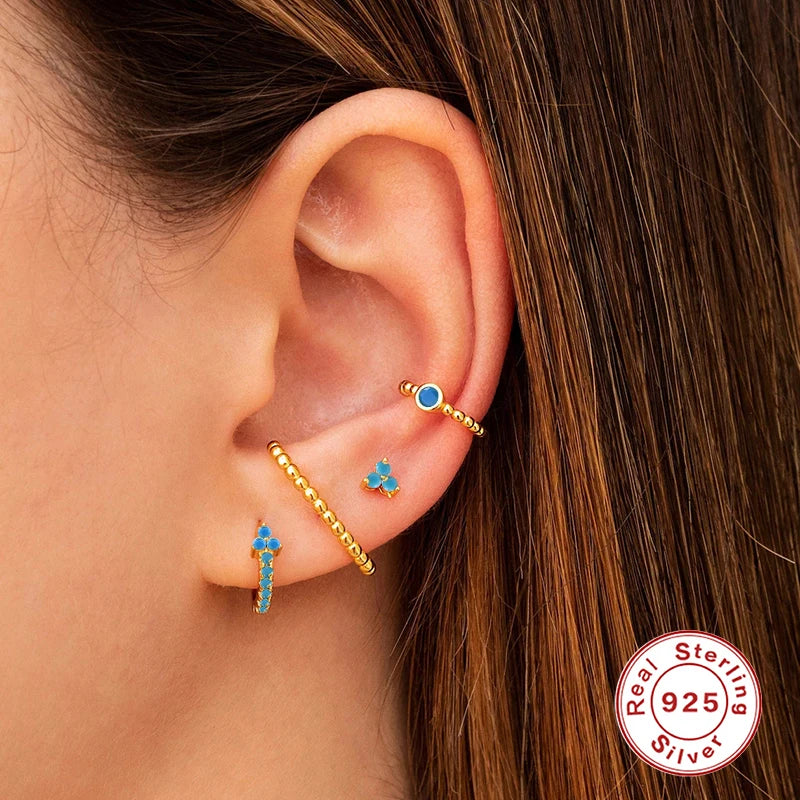 LENNIK 3/4/5pc 925 Sterling Silver Multible Earring Set for Women Casual Stud Hoop Cuff Ears Jewel Turquoise Piercing pendientes