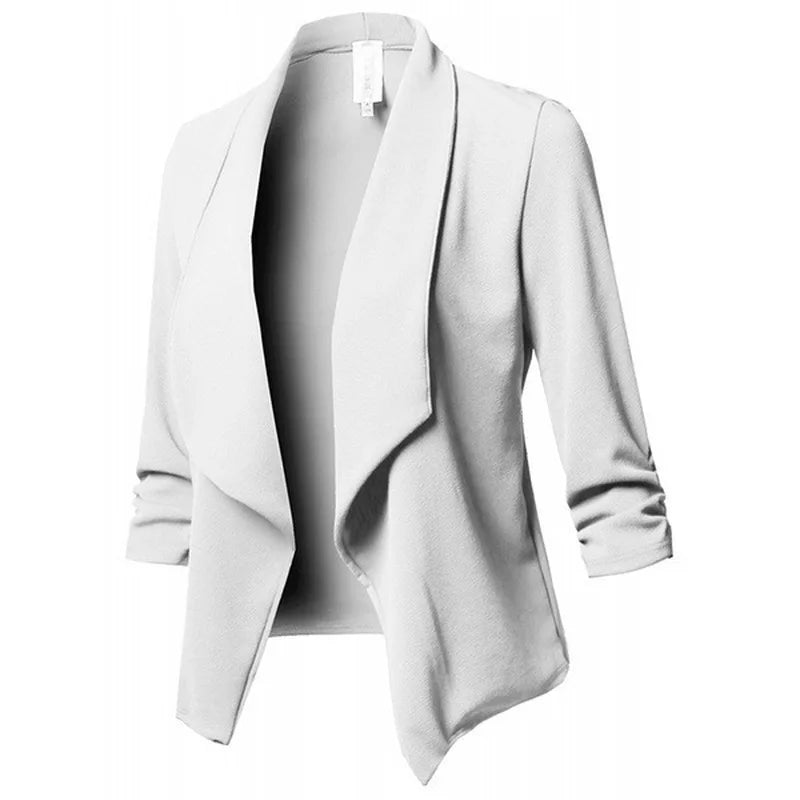 Women Black Thin Blazers Cardigan Coat 2022 Long Sleeve Women Blazers and Jackets Ruched Asymmetrical Casual Business Suit Lady