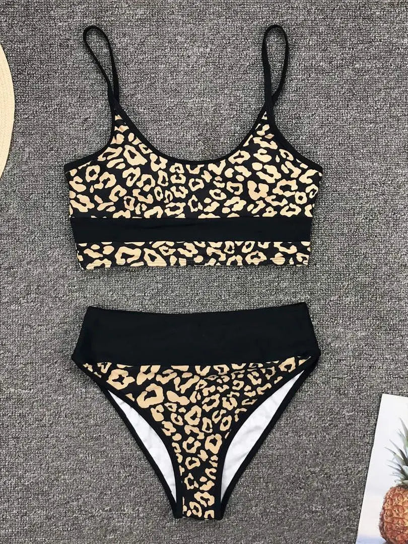 Golden Printed Bikini High Waist Swimsuit Women Swimwear Two-pieces Bikini set Bather Splicing Bathing Suit Swim Wear V1717