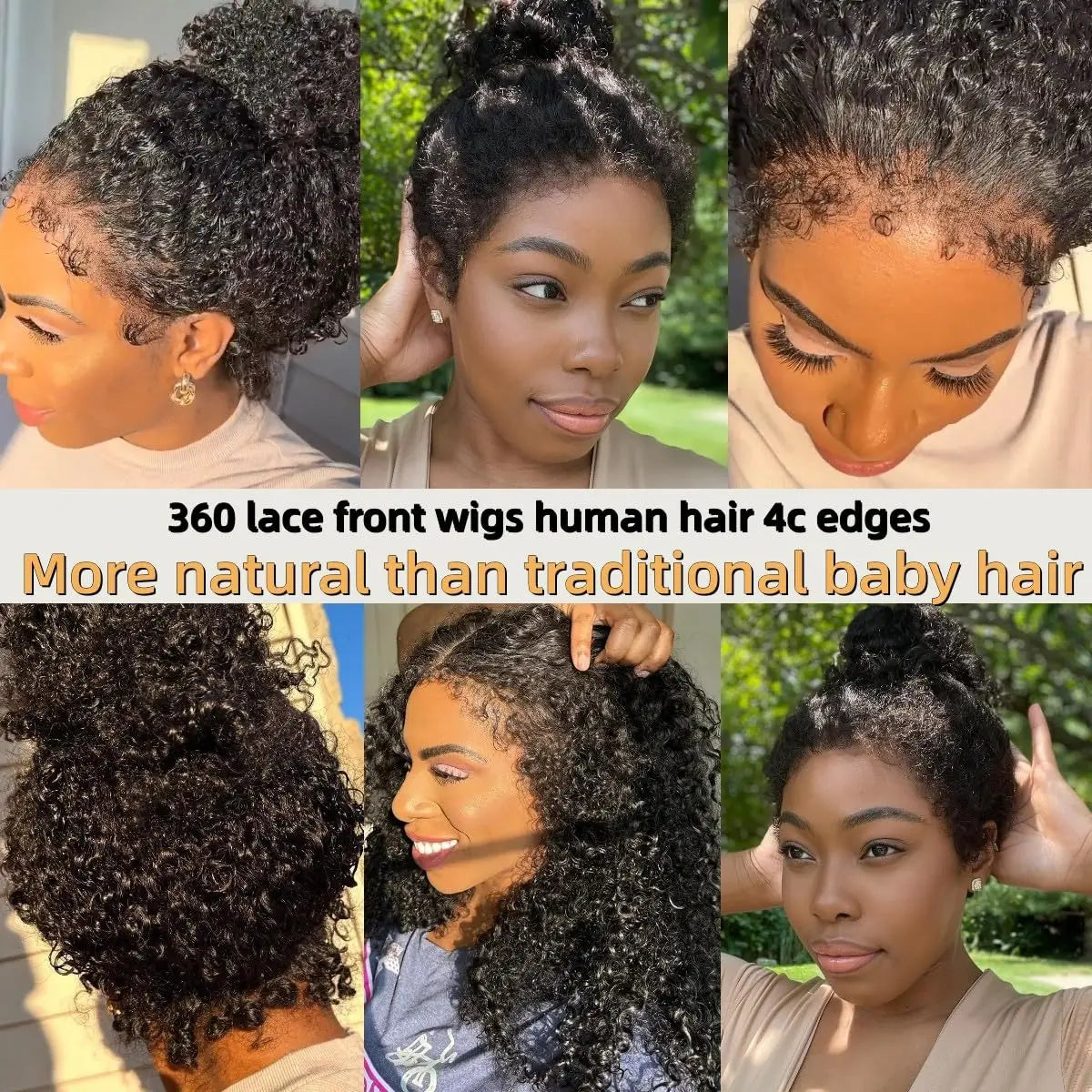 4C kinky Edges Natural Hairline Bleached Knots Curly 360 Full Lace Front Wigs Human Hair Glueless Wigs Human Hair Pre Plucked