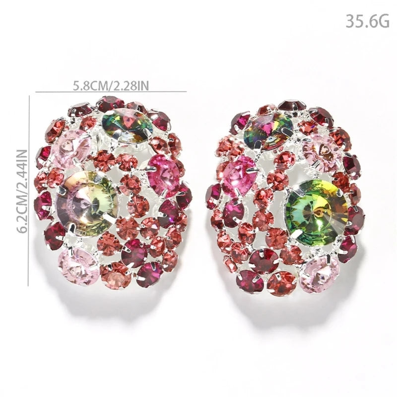 Trendy Round Crystal Ear Clips Sparkling Rhinestone Earrings Dazzling Non Pierced Earring Versatile Accessory for Women