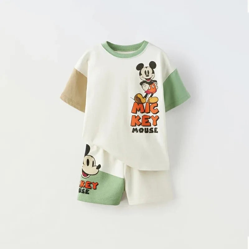 Mickey Printed Kids Short Sleeve Suit 2024 New Summer Clothing Cartoon T-shirt Shorts 2pc/set Children's Wear Tracksuits 9M-6Y