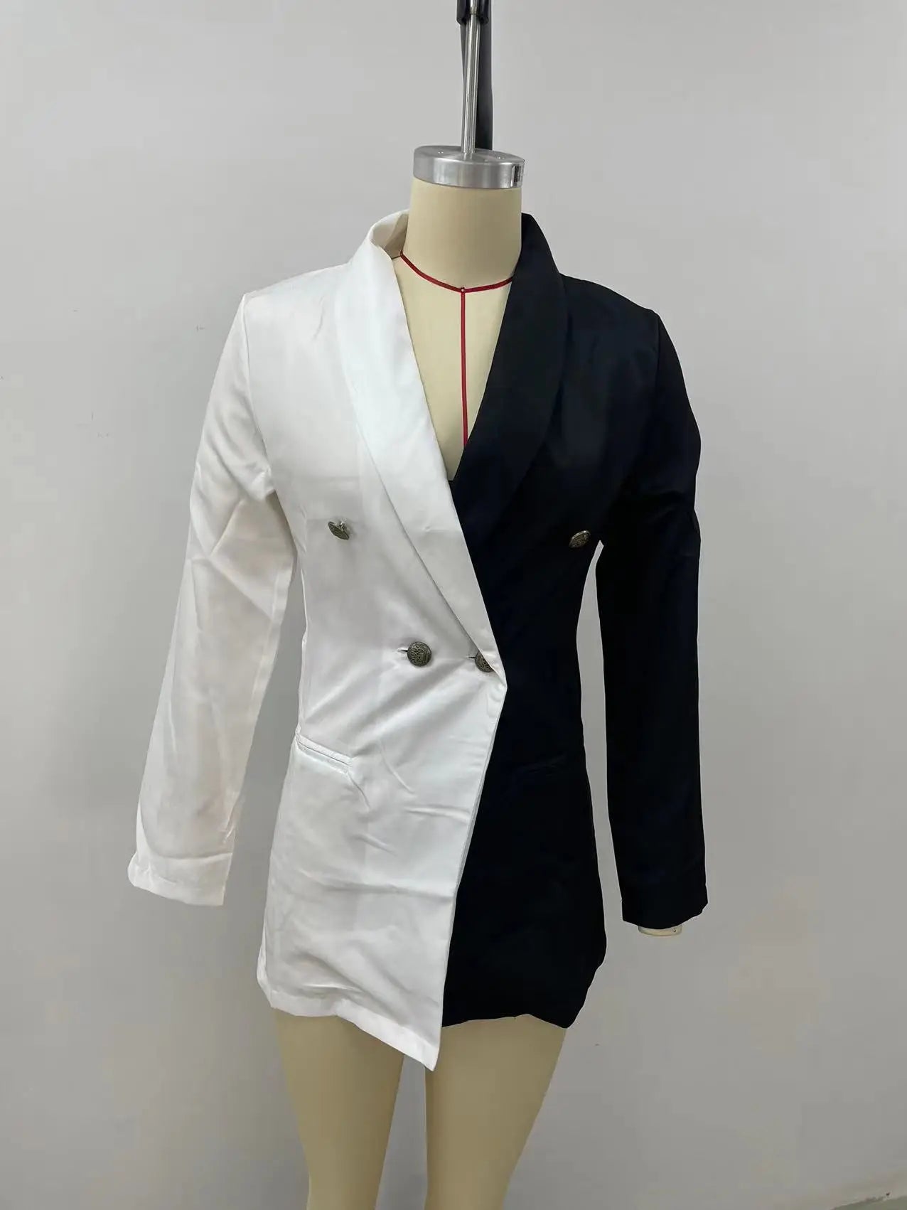 Women Blazer Elegant Office Lady Suit Thin Spring V-neck Female Long Sleeve New Patchwork Slim OL Double Breasted Dress Coat