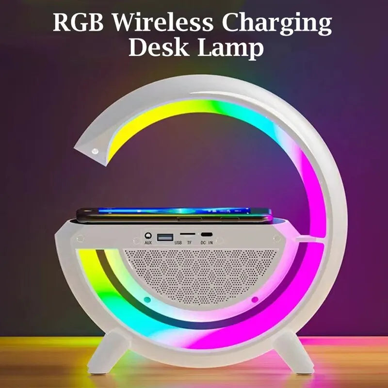 Wireless Charger Stand Alarm Clock Speaker APP Control RGB Night Light  Fast Charging Station for Iphone X 11 12 13 14 Samsung