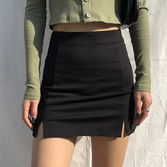 Skirts Women Black Split Office Ladies   High Waist Elegant Slim Mini Skirt Student Trendy Simple