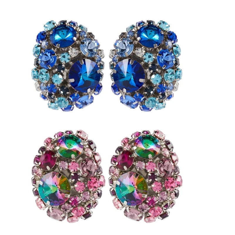 Trendy Round Crystal Ear Clips Sparkling Rhinestone Earrings Dazzling Non Pierced Earring Versatile Accessory for Women