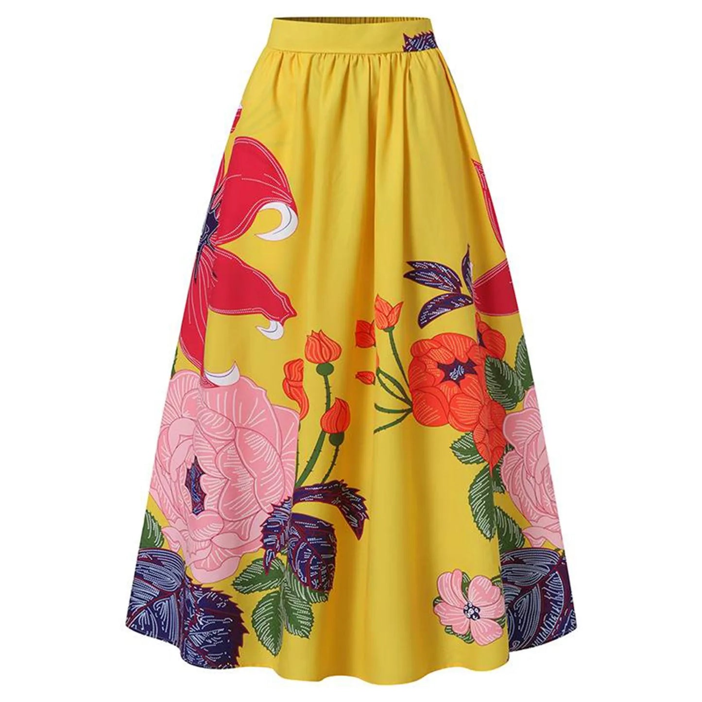 Celmia Stylish Big Flower Printed Women Skirts Elegant High Waist A-line Long Maxi Skirt 2023 Casual Loose Party Holiday Skirt