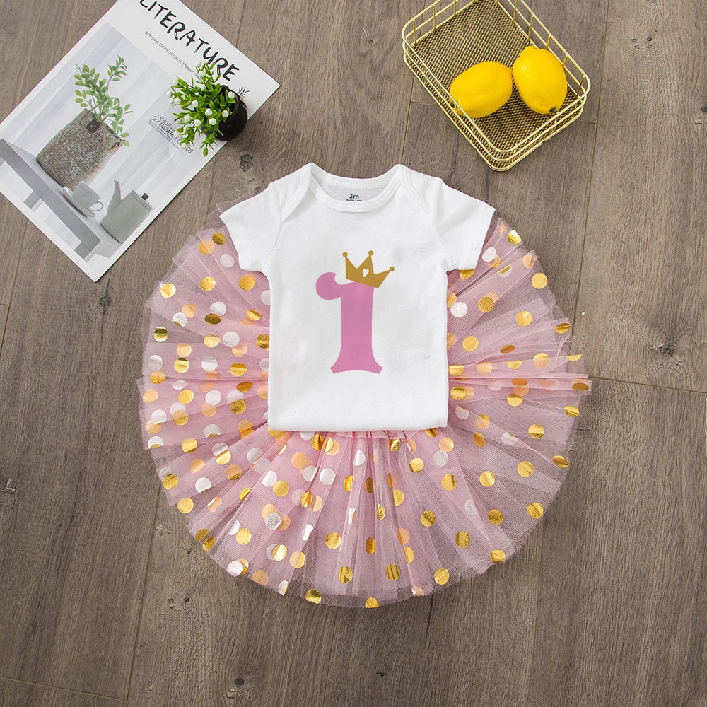 1 / 2 Year Baby Girl Clothes Birthday Party Tutu Dress Set Newborn Baby Girls Birthday Outfits Toddler Infant Girls Costume