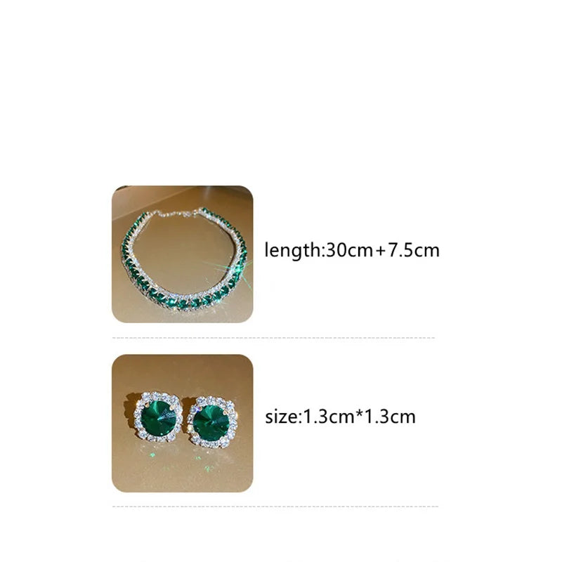 Luxury Necklace Earrings Sets Green Crystal Necklace Women Weddings Bride Jewelry Accessories