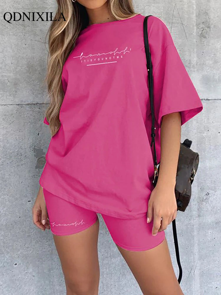 2023 Casual Summer Women's Tracksuit Sports Suit T-shirt Shorts 2 Piece Set Sweatshirt Print Women Shorts Set Sportswear outfits