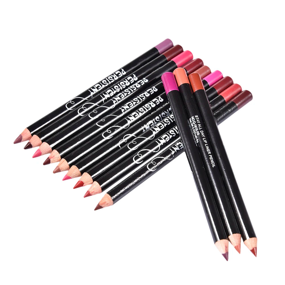 12pcs Professional Multi-functional Lipliner Pencil Long Lasting Waterproof Lip Eye Brow Cosmetic Makeup Colorful Lip Liner Pens