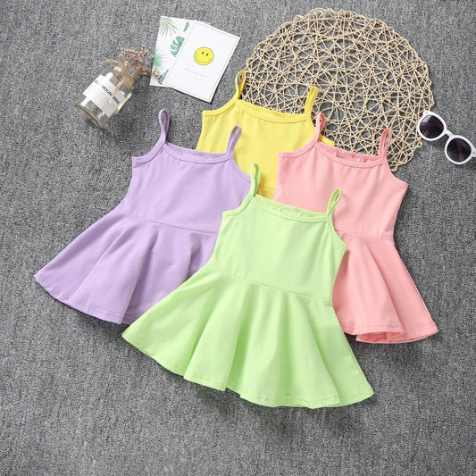 Summer New Cotton Baby Girls Sling Dress Children Casual Style Clothes baby Girl Kids Princess Birthday Sleeveless Dresses