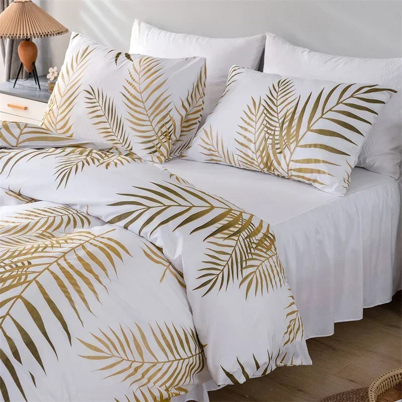 Modern Style Gold Print Queen Duvet Cover Set Soft Comfortable Single Double Bedding Set Twin King Quilt Cover and 2 Pillowcases