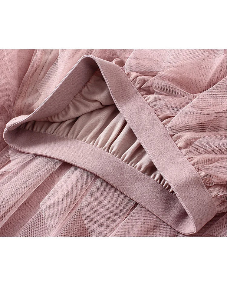 TIGENA Tutu Tulle Long Maxi Skirt Women Fashion 2024 Korean Cute Pink High Waist Pleated Skirt Mesh Female Lady Aesthetic Faldas