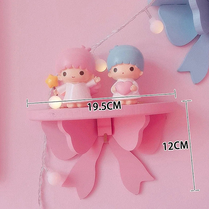 Japanese Kawaii Pink Bow Bedroom Shelves Wall-mounted Cosmetic Wooden Storage Rack Girly Heart Room Decoration Wall Shelf