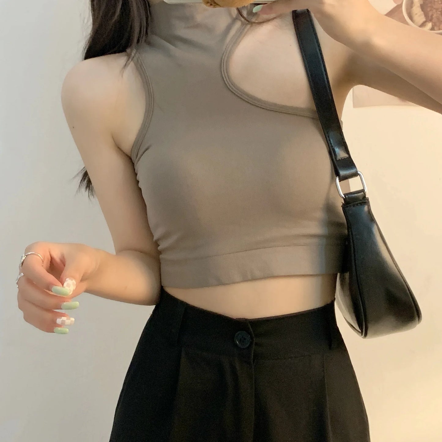 Women Hollow Out Crop Tops Summer Casual Solid Color  Street Backless Camisoles Cropped Halter Tops Sexy Sleeveless Blouses