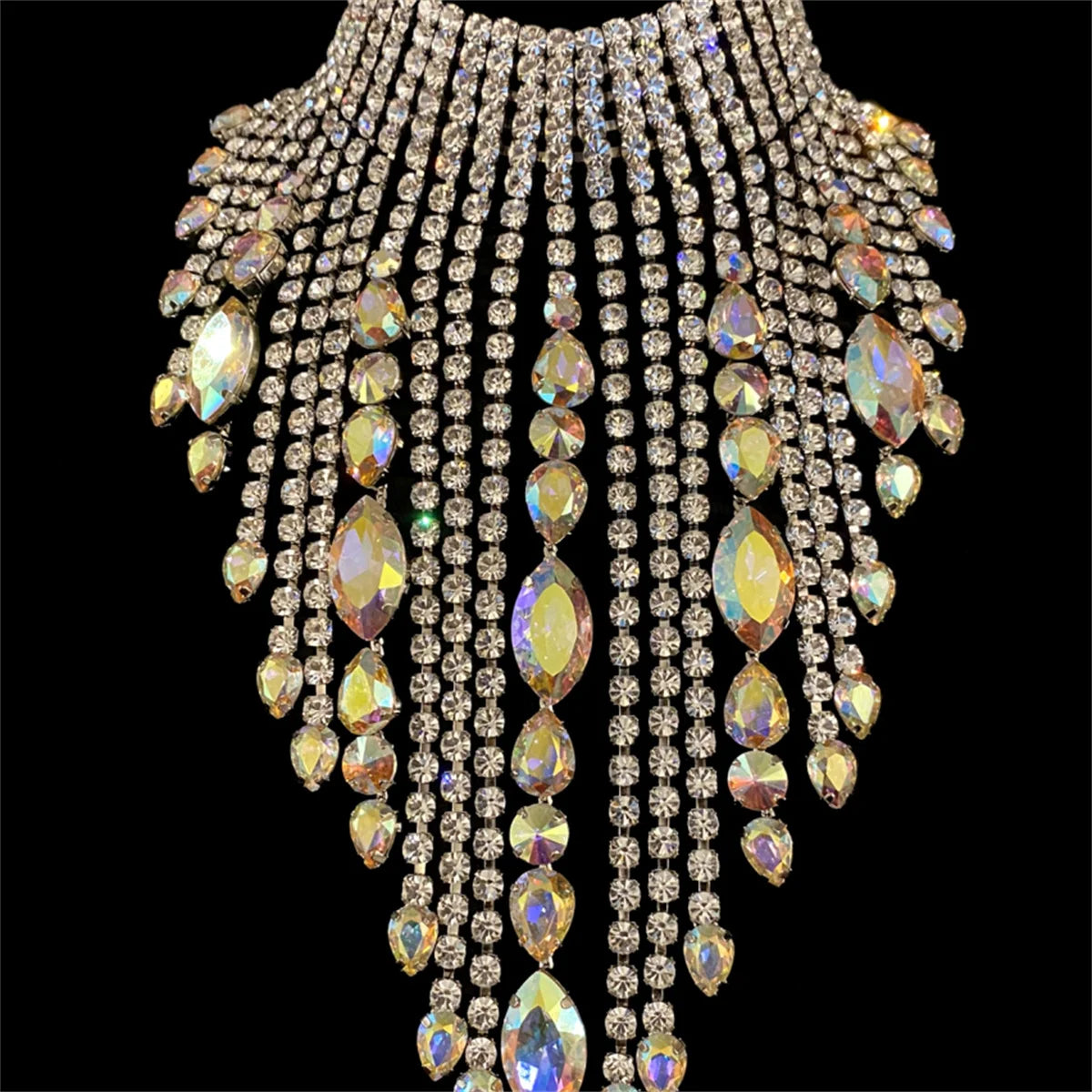 New Super Sparkling Rhinestone Long Tassel Necklace Nightclub Party Fashion Crystal Large Necklace Jewelry Accessories Women