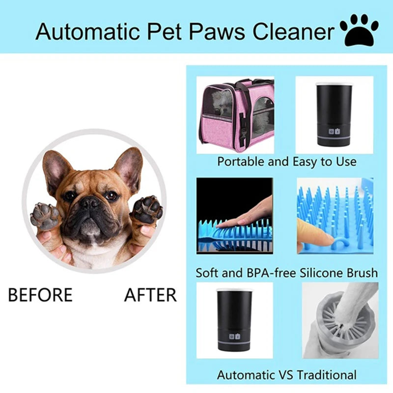 Pet Cat Clean Tool Pet Automatic Electric Foot Washer Feet Cleaning Cup USB Rechargeable Silicone Brush Paw Washer Cat Supplies