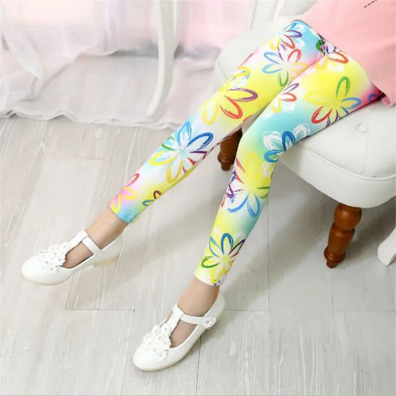 2022 Kids Leggings Baby Girls Clothes Flower Printed Skinny Pants Children Cotton Pencil Trousers 2-11 Years Girl Leggings