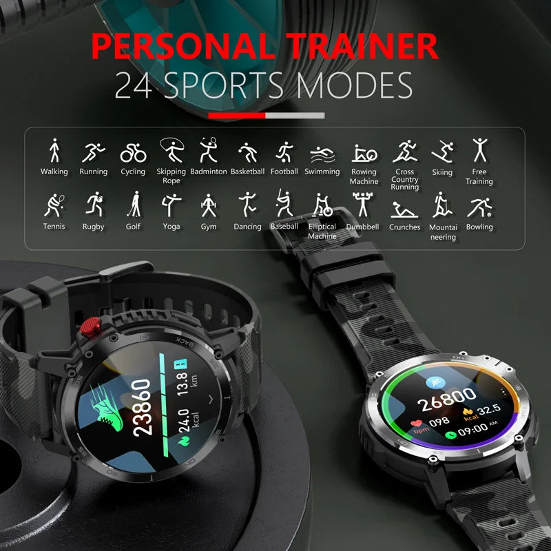 C22 Rugged Smart Watch Men 3atm Waterproof Sport Watches 1.6'' Blood Pressure Bluetooth Call Military Smartwatch For Android Ios