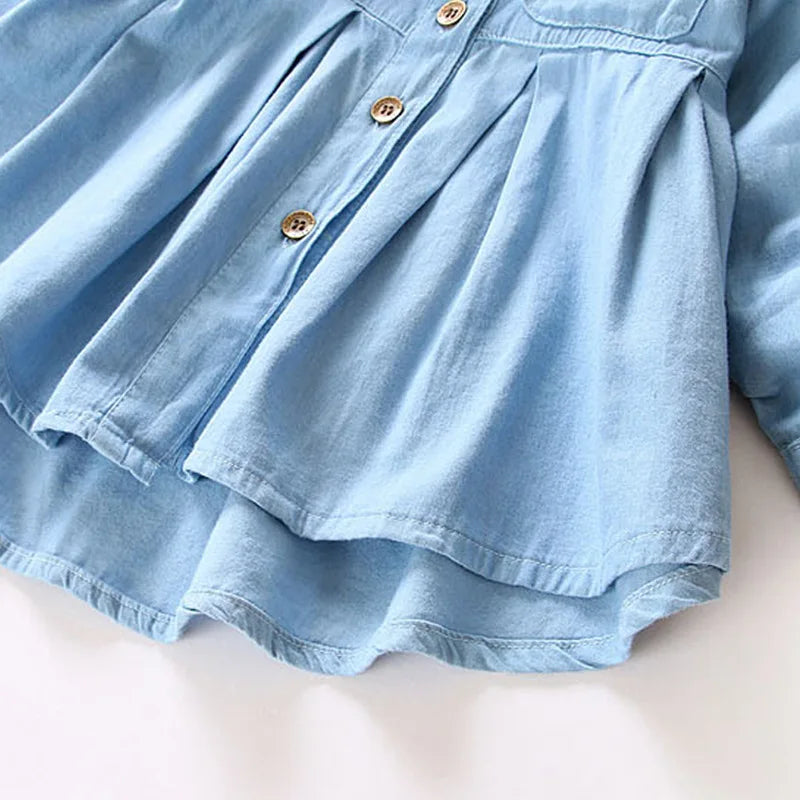 V-TREE girls dress 2-10 years teenage girls denim dress kids spring long sleeve A-line dress children baby clothes