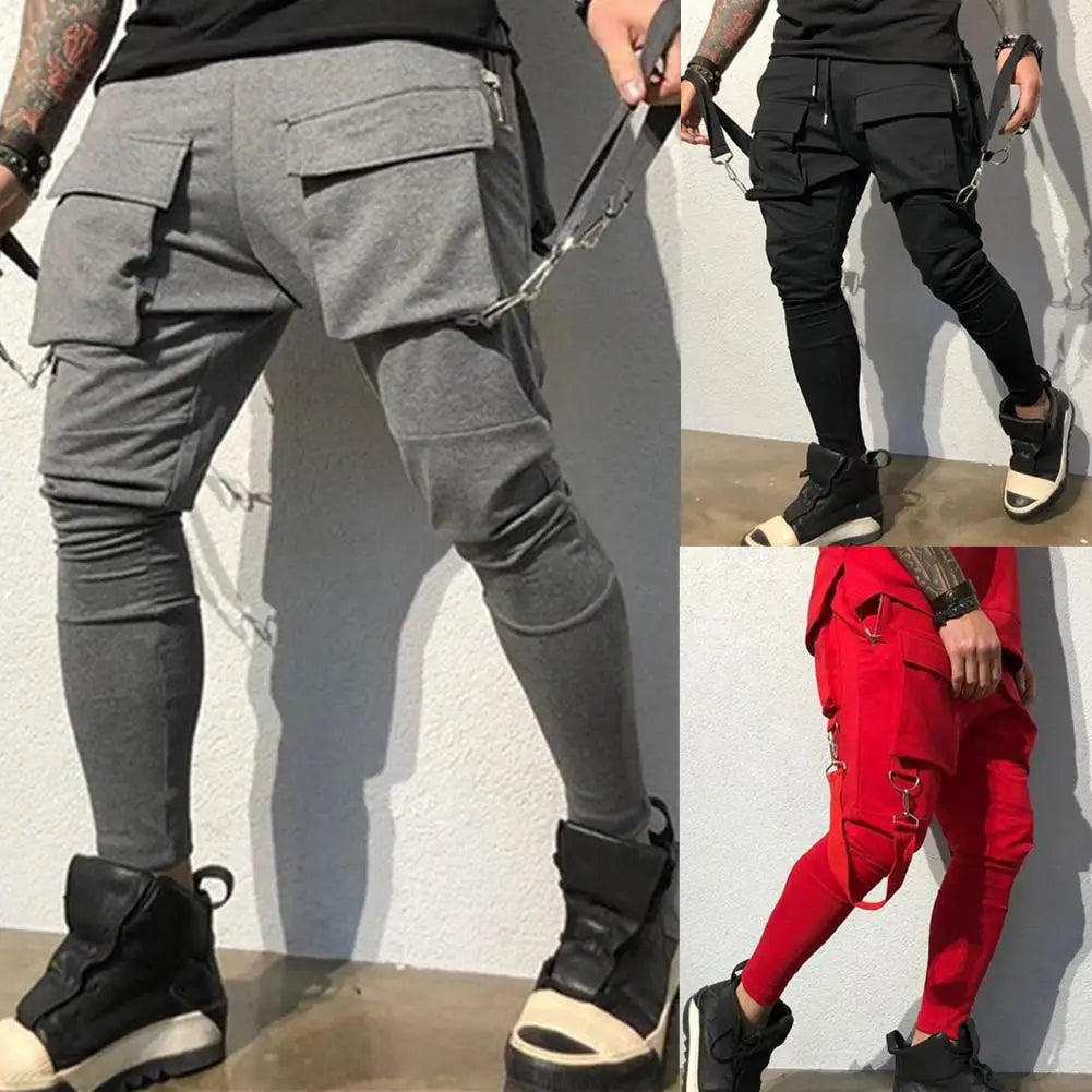 Sports Men Stretch Tights Sweat Absorbing And Breathable Fitness Casual Multi Pocket Stitching Cargo Pants Mens