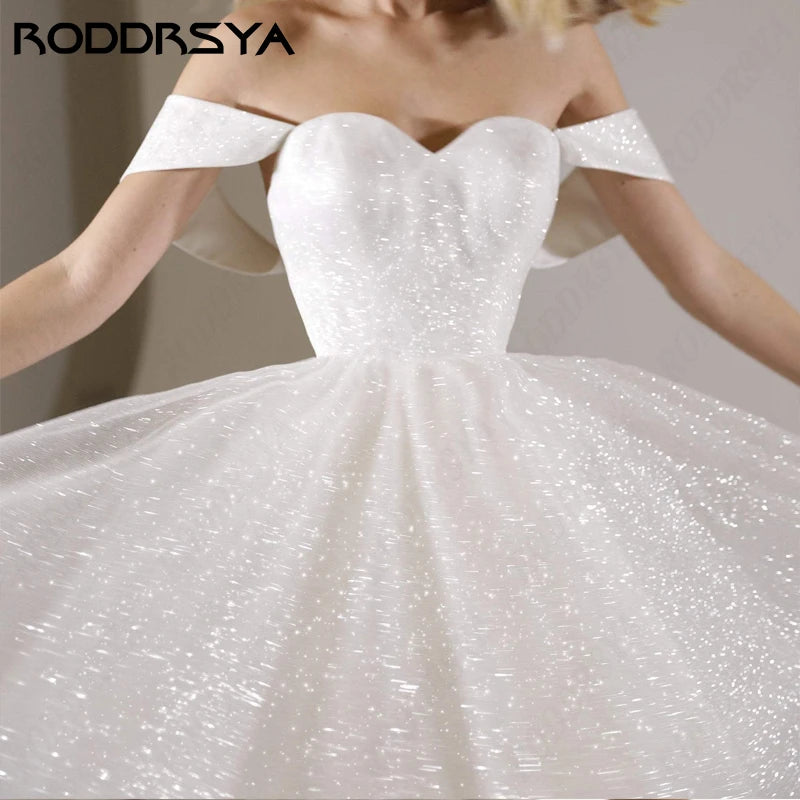 RODDRSYA Mini Wedding Dresses For Women Sparkling Tulle A-line Vestidos De Novia Princesa Sweetheart Off Shoulder Bride Party