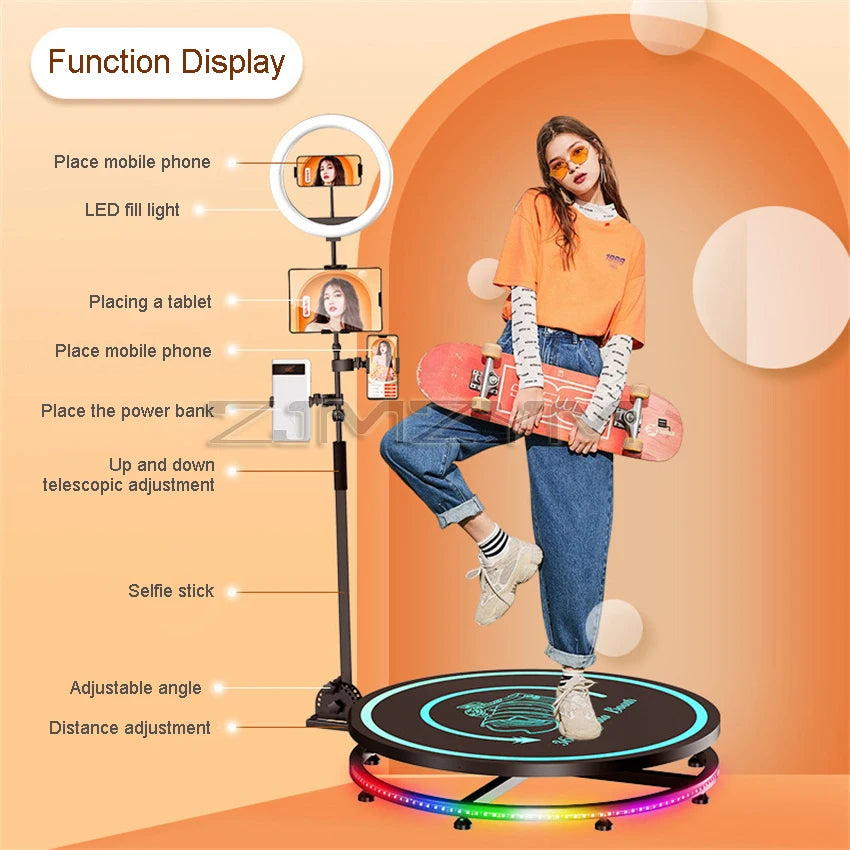 360 Photo Booth for Parties and Weddings Halloween Automatic Machine Video Slow Motion Auto Rotating 360 Photobooth Machine 57cm