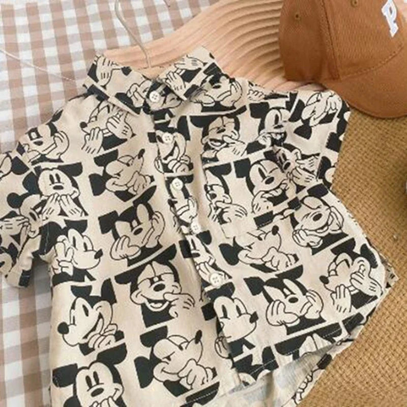 Kids Girls Summer Short Sleeve Blouses Shirts Clothes Tshirt Cartoon Mickey Mouse Tops Toddler Boys Cotton Tees Children 1-8Y