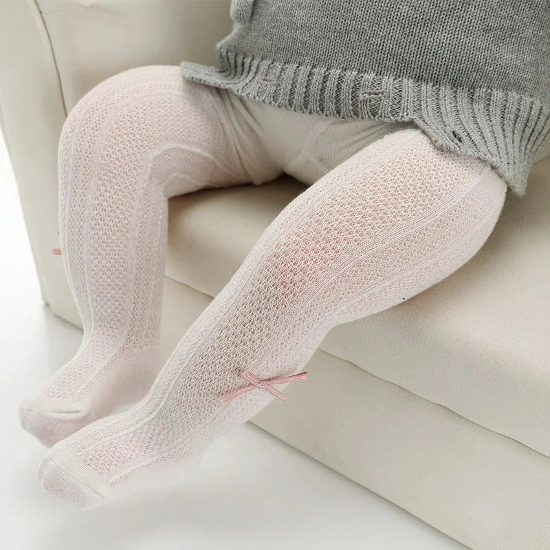 Cute Bowknot Baby Girl Tights Autumn Knitted Solid Kids Pantyhose Soft Cotton Infant Toddler Stockings