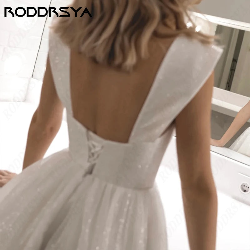 RODDRSYA Mini Wedding Dresses For Women Sparkling Tulle A-line Vestidos De Novia Princesa Sweetheart Off Shoulder Bride Party