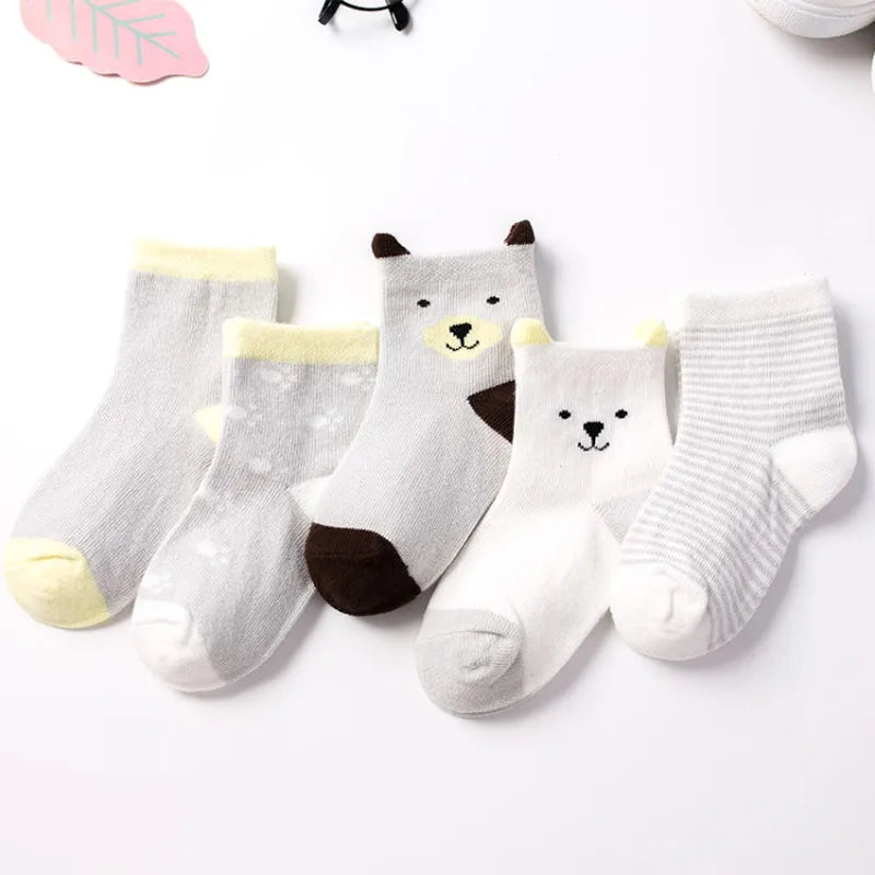 5 Pairs/lot Base Design Solid Color Soft Mesh Summer Mood Cotton Knit Cute Girl Baby Socks Kids Boy Newborn Toddler Socks