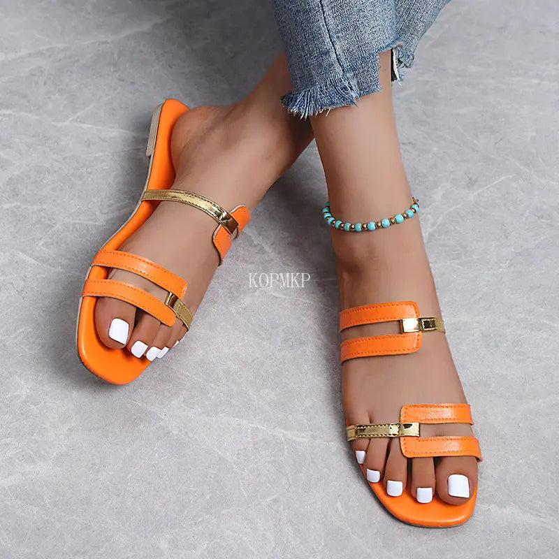 New Women's Rome Open-toe Slippers Women Slingback Sandals Shoes Summer Flats Casual Flip Flops Dress Shallow Female Slides 43