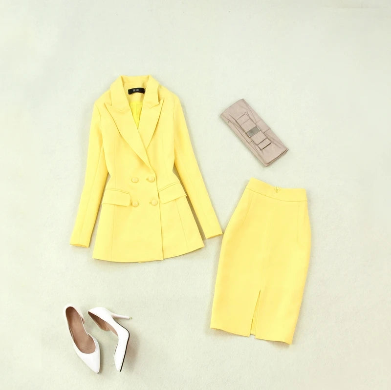 Blazer Skirt Suit 2 Piece Set Women Korean Style Chic Office Lady Jacket Business Work Formal Elegant Stylish Uniform Female